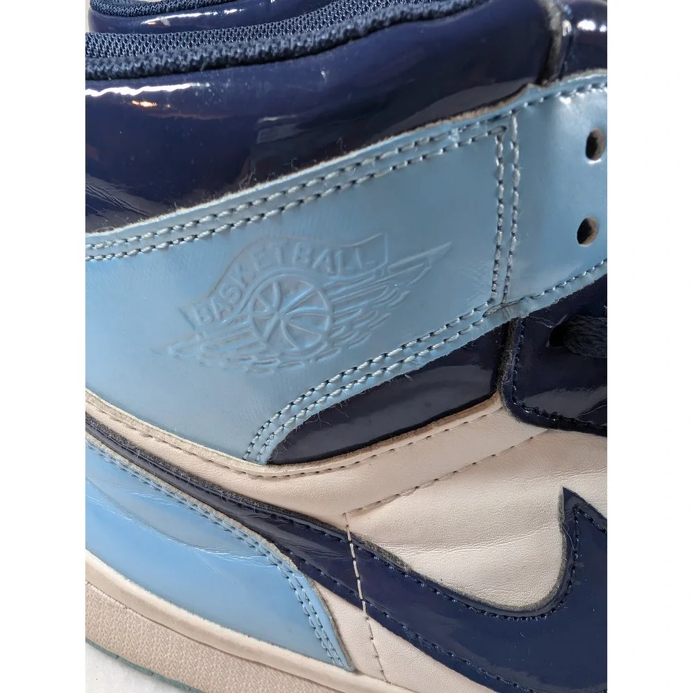 Blue fake Leather high top sneakers 8.5